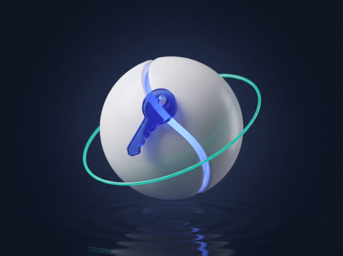A porcelain vault sphere with a glass key in front and a protective ring around it